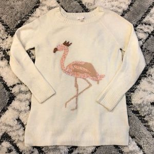 Lauren Conrad soft cream sequin pink flamingo tunic sweater! XS acrylic blend